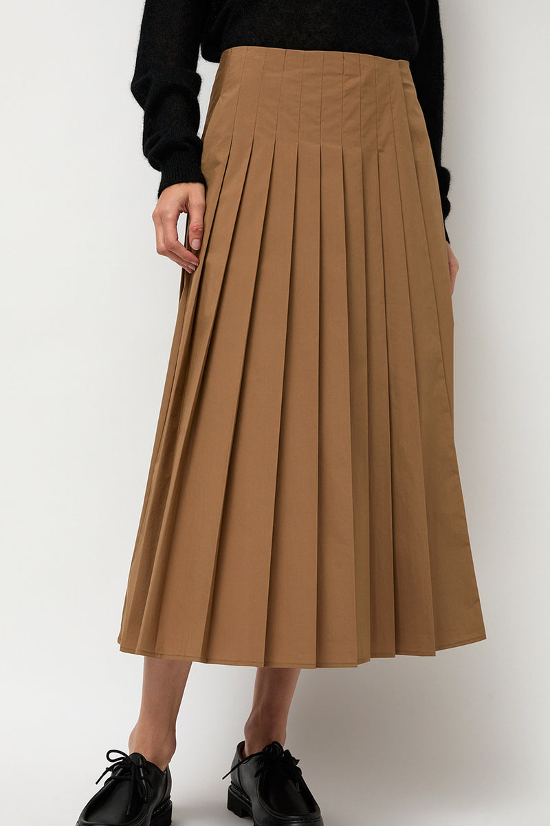 6397 Pleated Wrap Skirt in Khaki