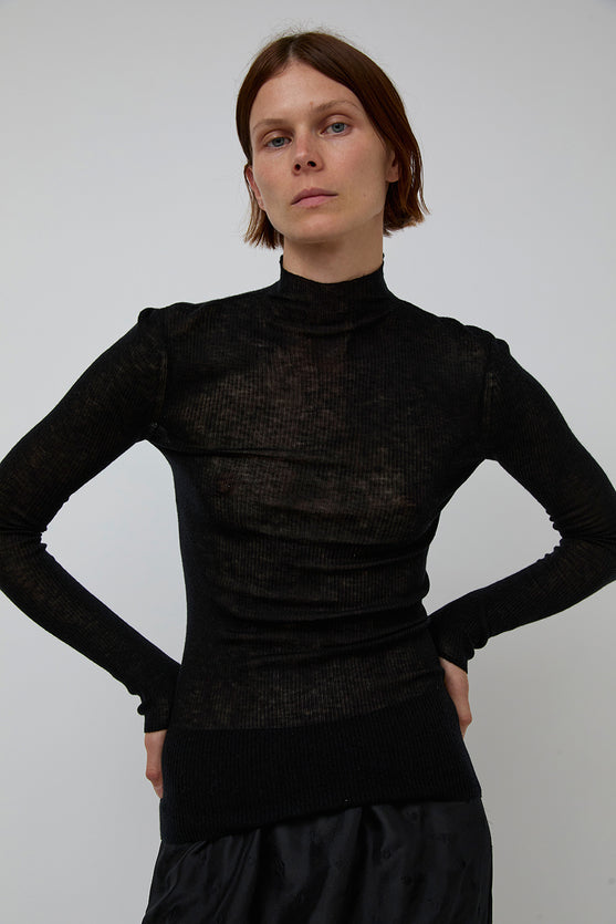 6397 Rib Mock Neck in Black