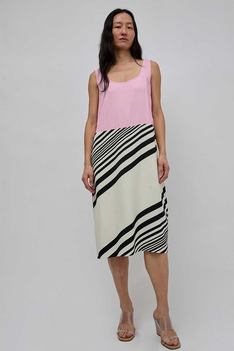 6397 Weighted Scoop Dress in Pink Panther Stripe