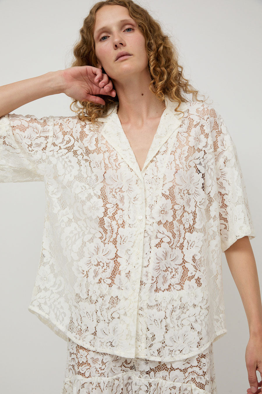 A Bronze Age Romeo Top in Ivory Lace