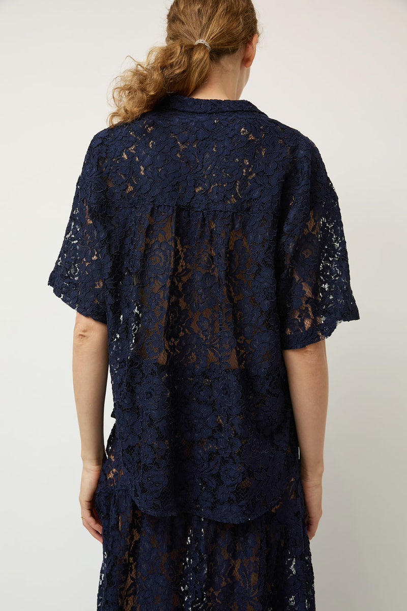 A Bronze Age Romeo Top in Navy Lace