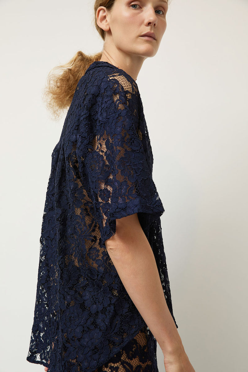 A Bronze Age Romeo Top in Navy Lace