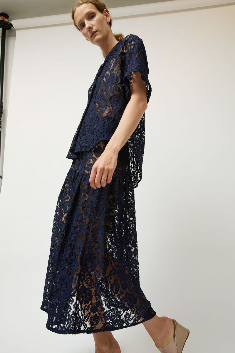 A Bronze Age Romeo Top in Navy Lace