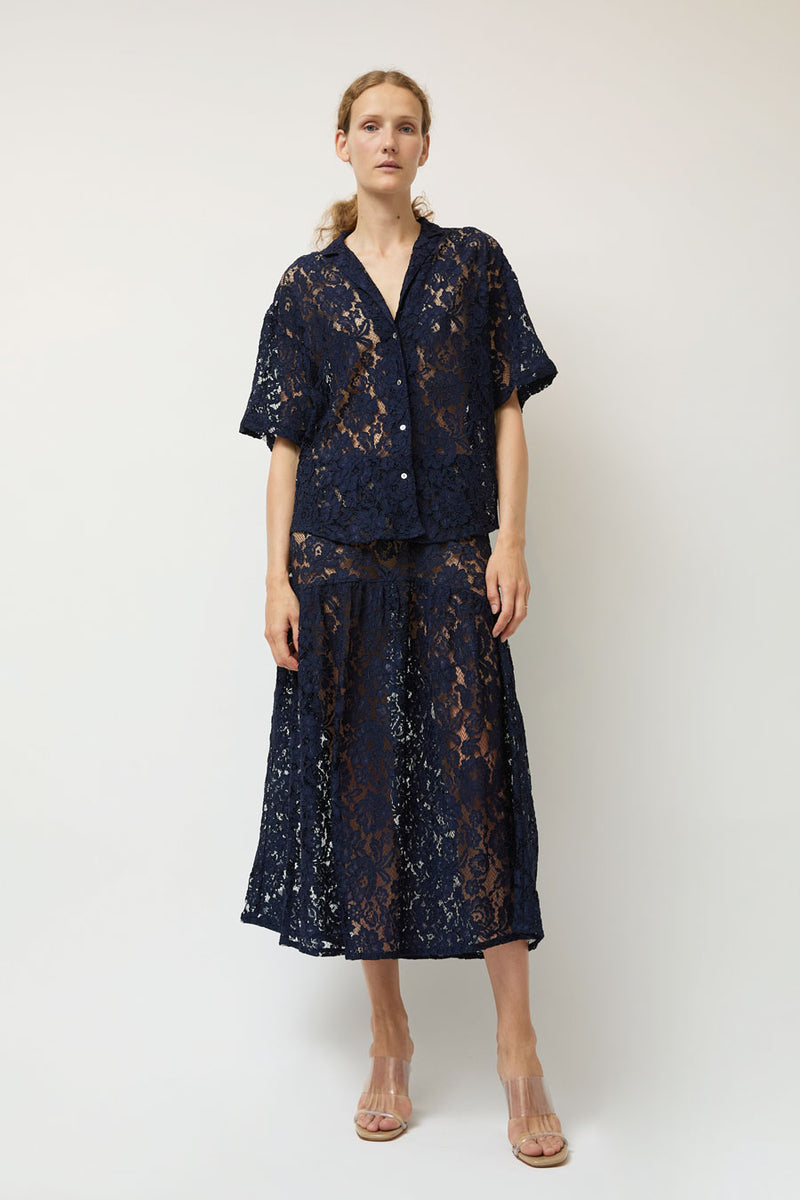A Bronze Age Romeo Top in Navy Lace