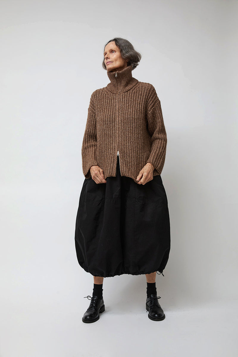 Atelier Delphine Baby Alpaca Pima Cotton Zip-Up Cardi in Brown