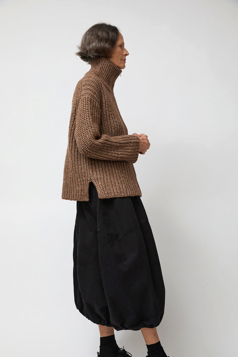 Atelier Delphine Baby Alpaca Pima Cotton Zip-Up Cardi in Brown