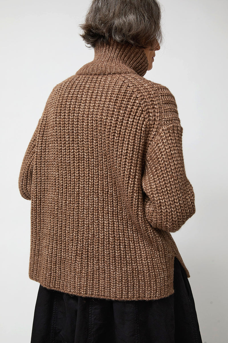Atelier Delphine Baby Alpaca Pima Cotton Zip-Up Cardi in Brown