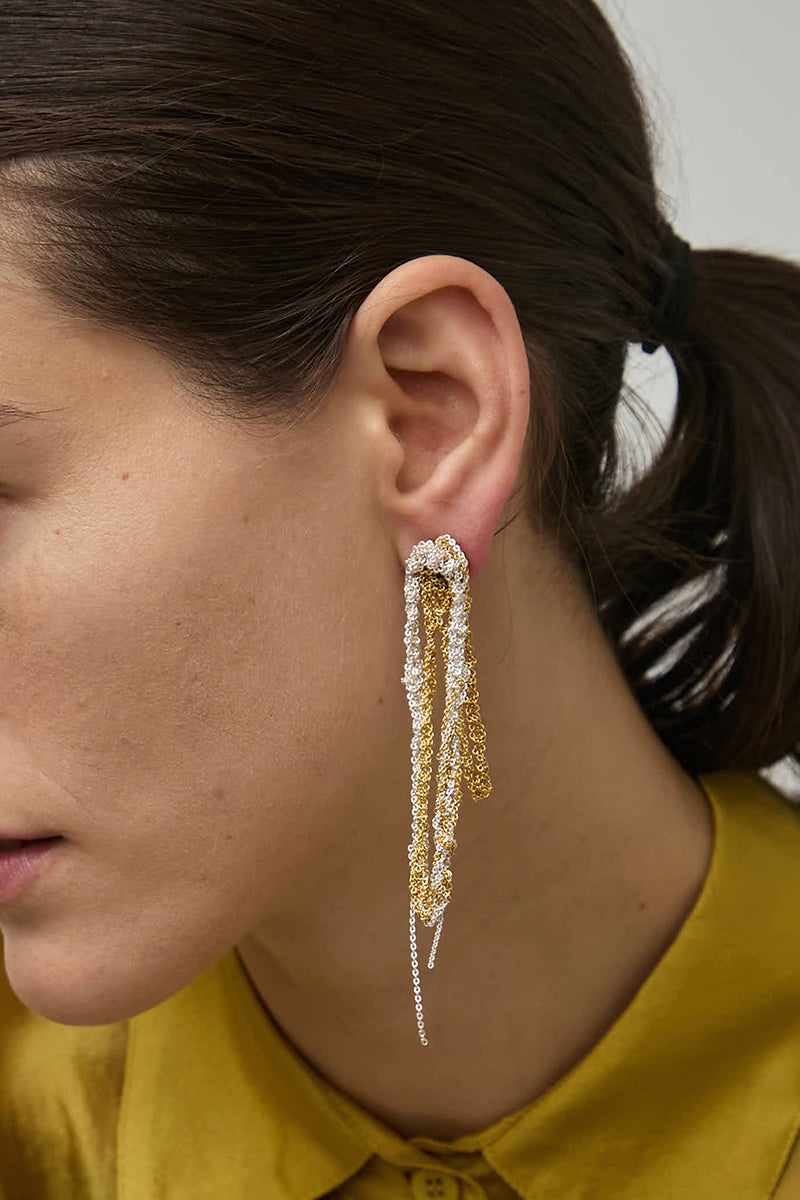 Arielle de Pinto Extra 2-Tone Drip Earrings in Silver and Gold