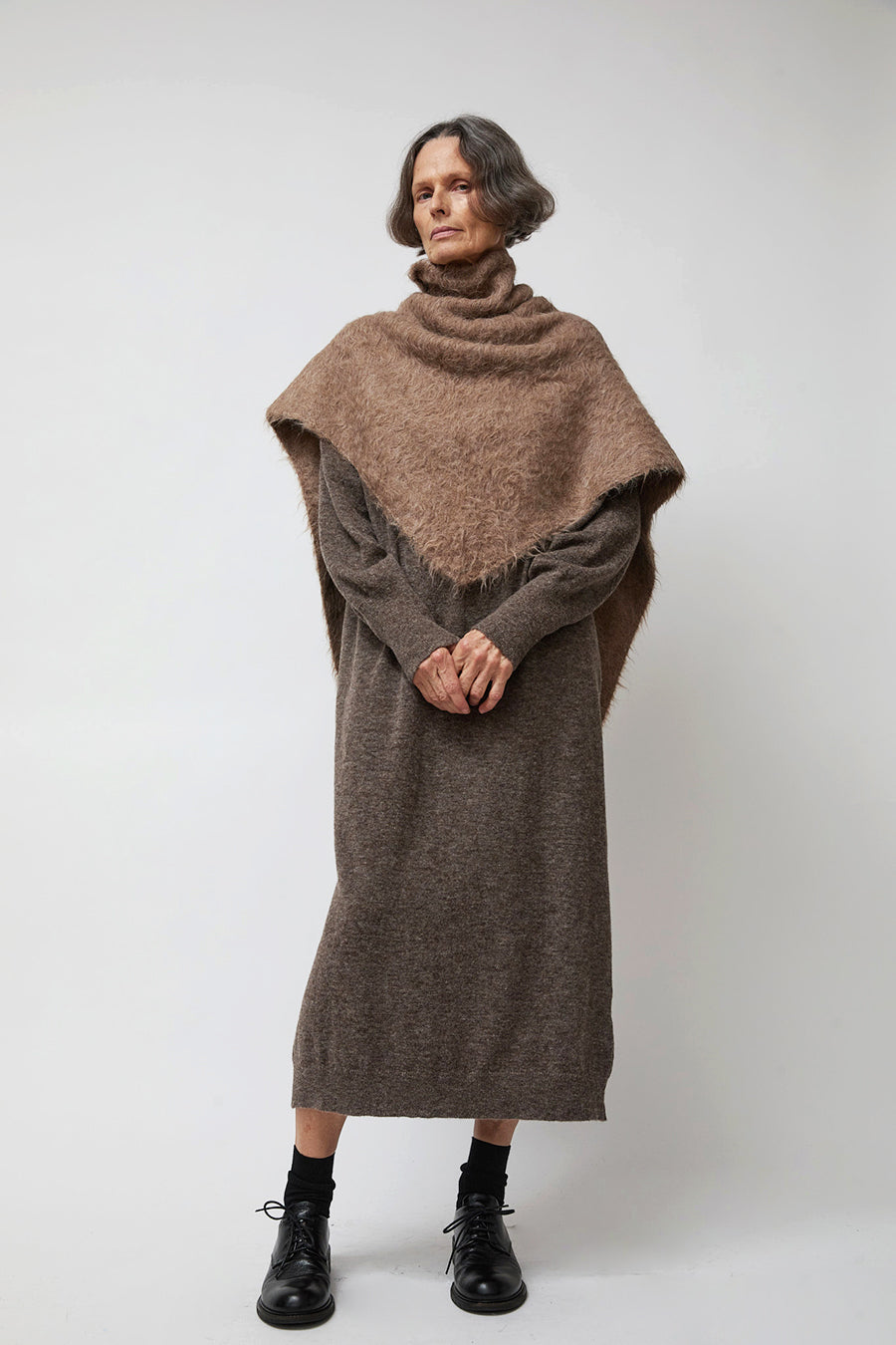 Atelier Delphine Suri Alpaca Hand Brushed Triangle Scarf in Porcini