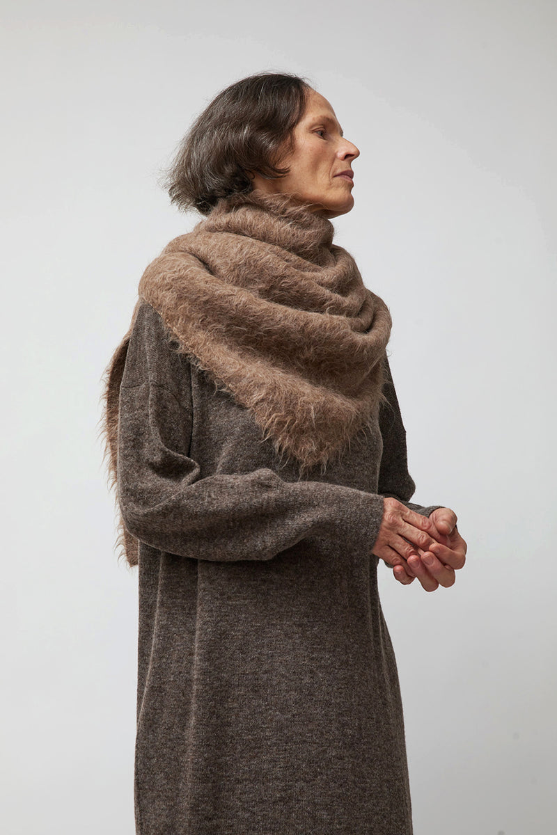 Atelier Delphine Suri Alpaca Hand Brushed Triangle Scarf in Porcini