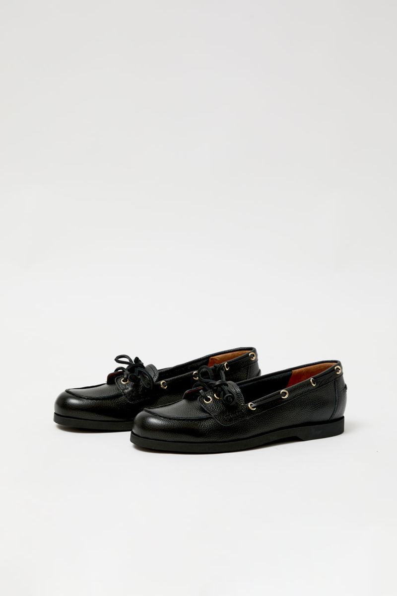 ATP Atelier Nesso Boat Shoe in Black Grained Calf
