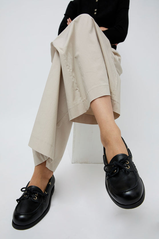 ATP Atelier Nesso Boat Shoe in Black Grained Calf