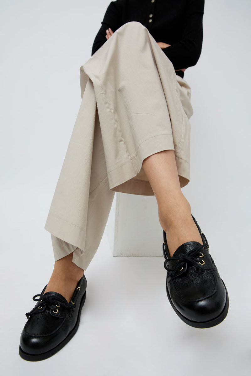 ATP Atelier Nesso Boat Shoe in Black Grained Calf