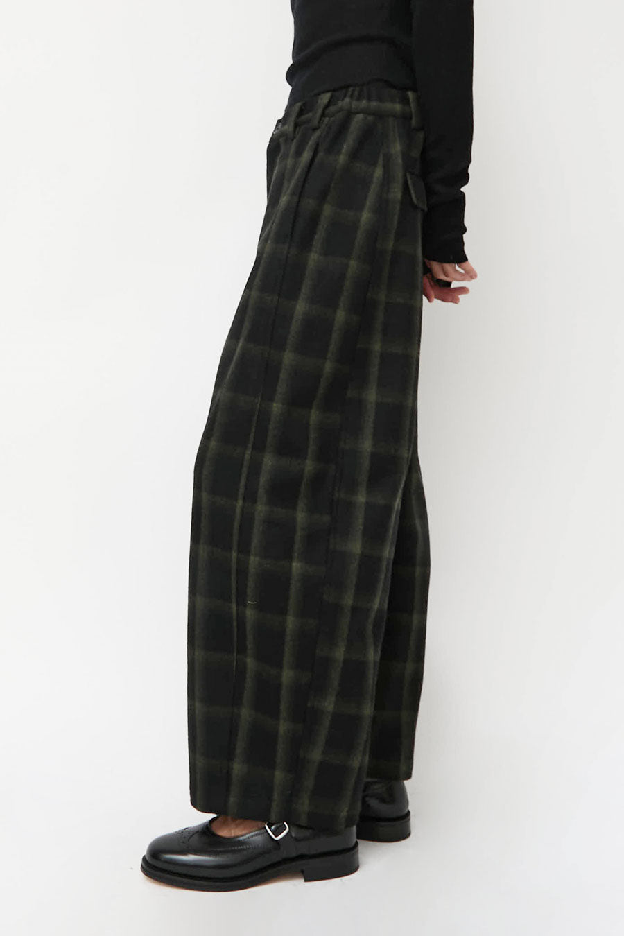 No.6 Justin Pant in Black and Olive Plaid