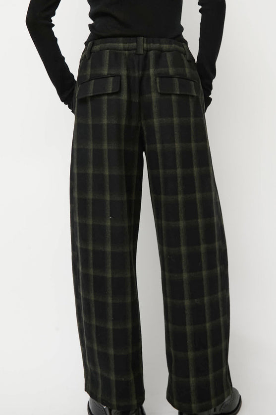 No.6 Justin Pant in Black and Olive Plaid