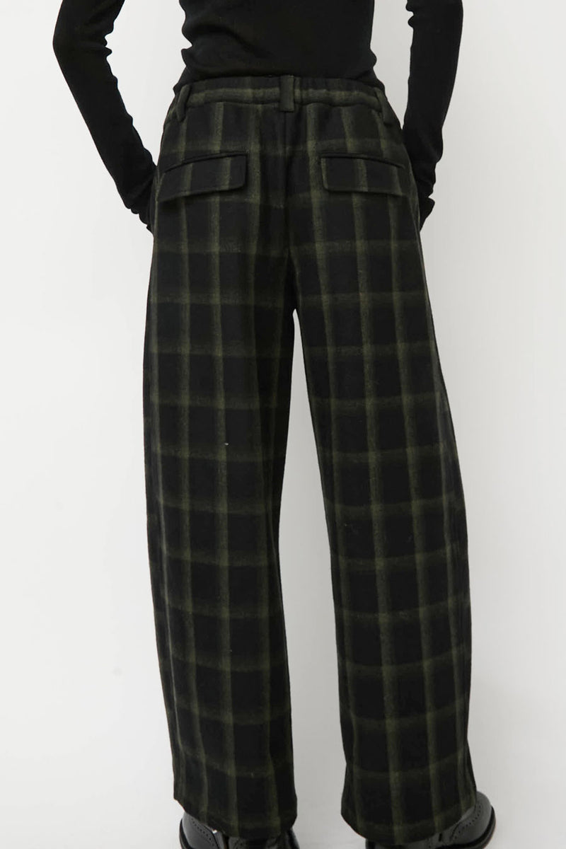 No.6 Justin Pant in Black and Olive Plaid