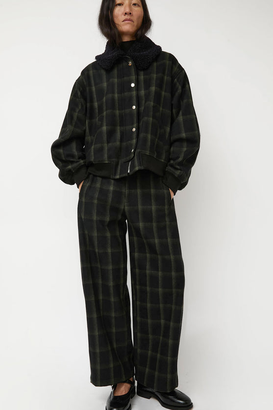 No.6 Justin Pant in Black and Olive Plaid