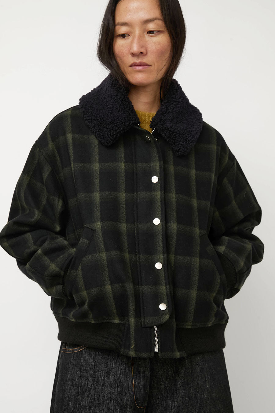 No.6 Landmark Jacket in Olive and Navy Plaid