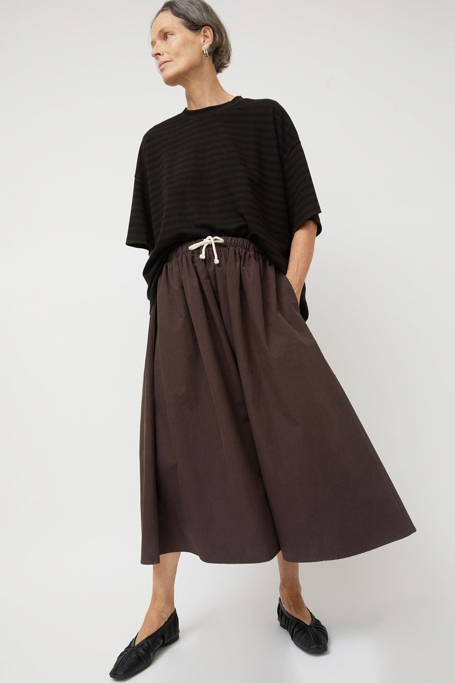 Ali Golden Drawstring Full Skirt in Dark Brown