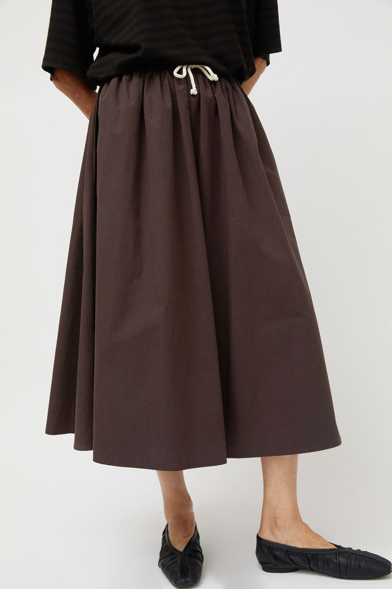 Ali Golden Drawstring Full Skirt in Dark Brown