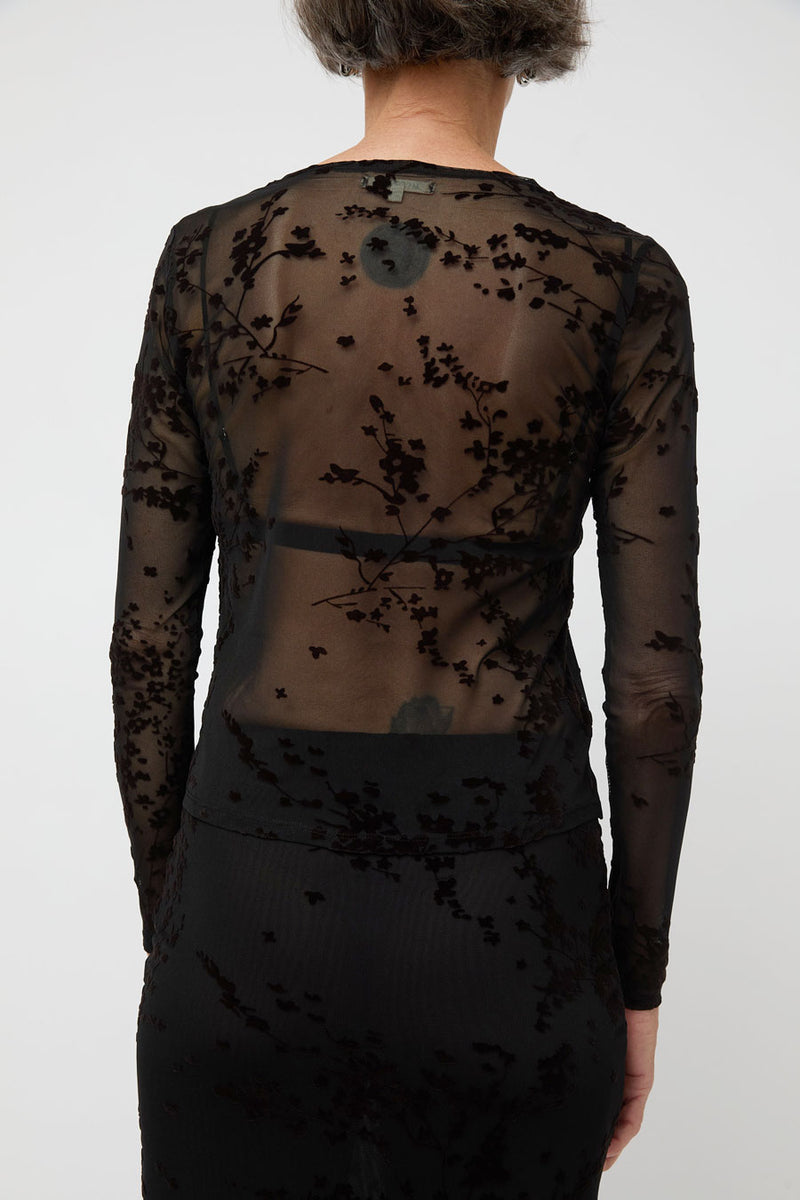 Ali Golden Floral Mesh LS Top in Black and Brown Floral