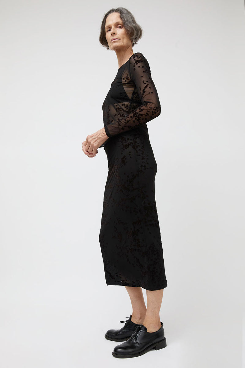 Ali Golden Floral Mesh Pencil Skirt in Black and Brown Floral