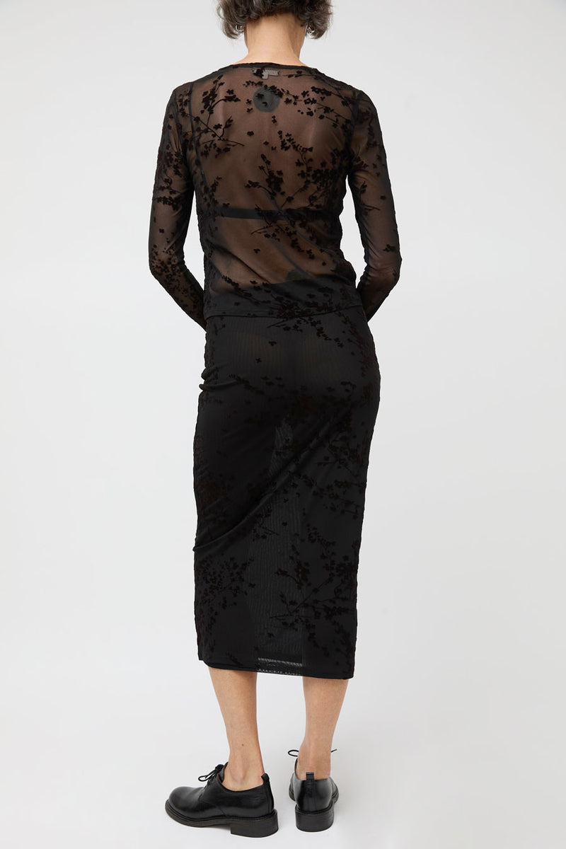 Ali Golden Floral Mesh Pencil Skirt in Black and Brown Floral