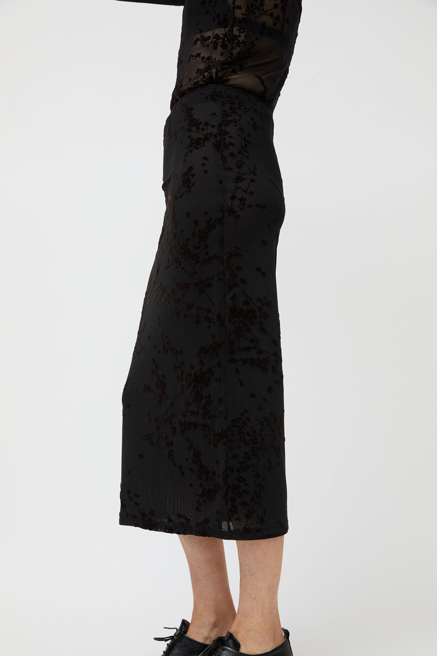 Ali Golden Floral Mesh Pencil Skirt in Black and Brown Floral
