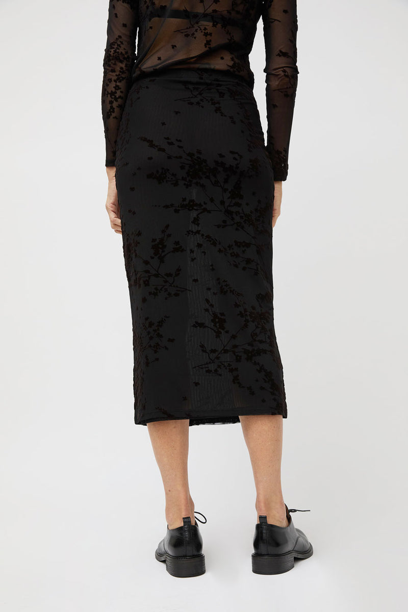 Ali Golden Floral Mesh Pencil Skirt in Black and Brown Floral