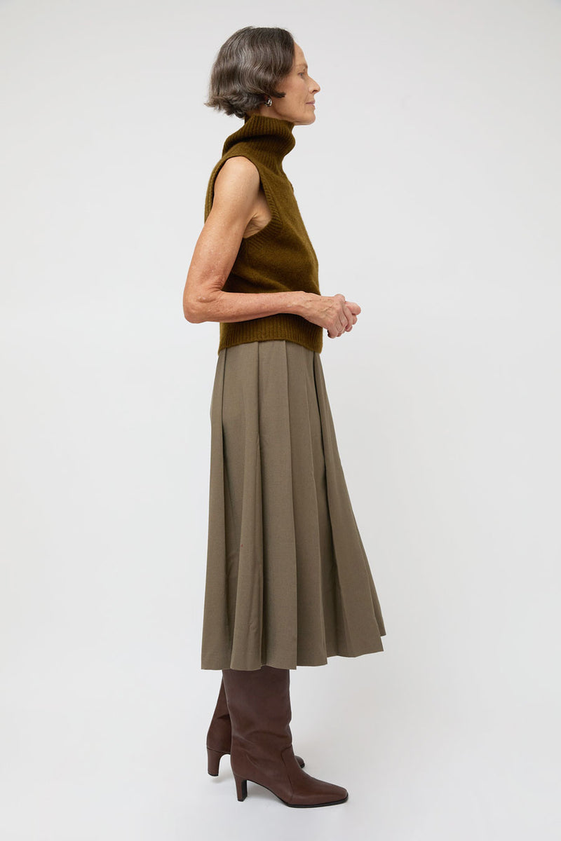 Ali Golden Midi Pleated Wrap Skirt in Taupe