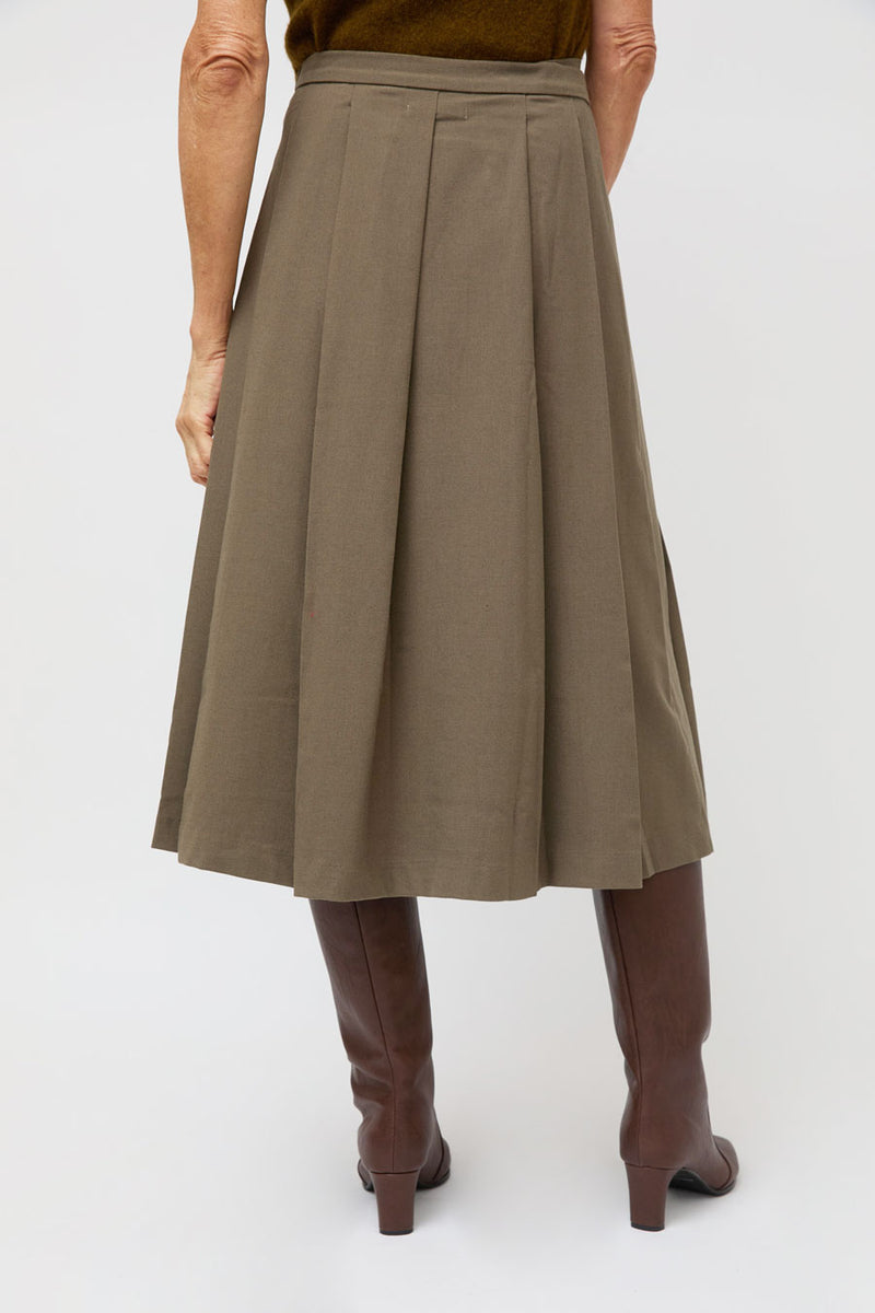 Ali Golden Midi Pleated Wrap Skirt in Taupe