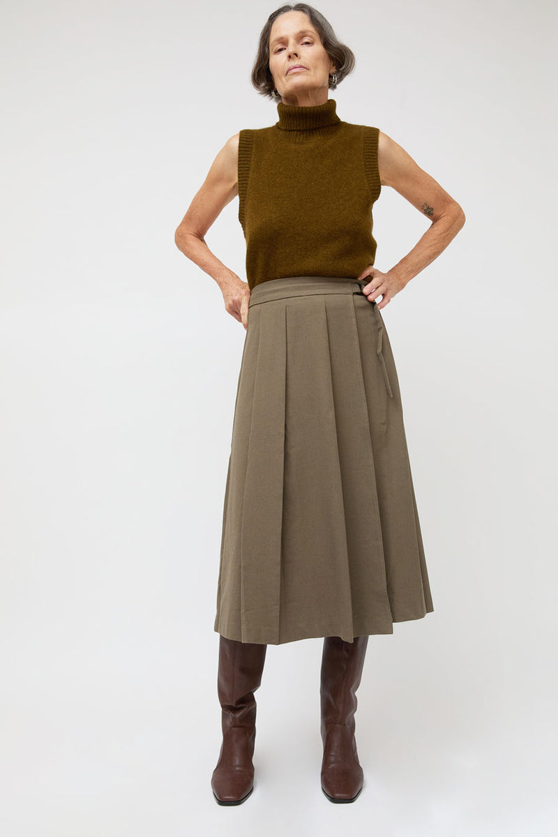 Ali Golden Midi Pleated Wrap Skirt in Taupe