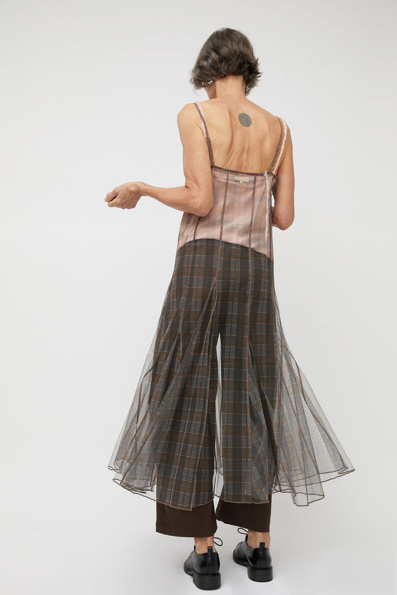 Ali Golden New Paneled Mesh Dress in Neutral Plaid