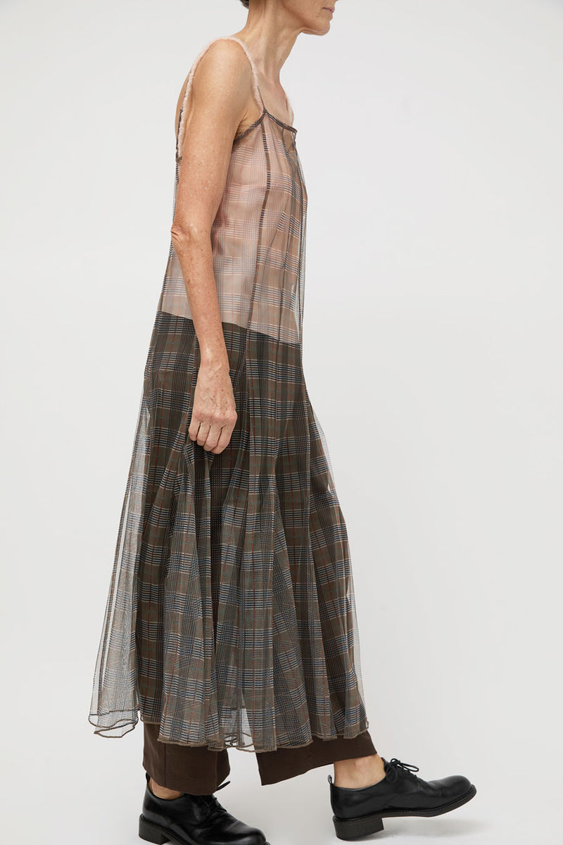 Ali Golden New Paneled Mesh Dress in Neutral Plaid