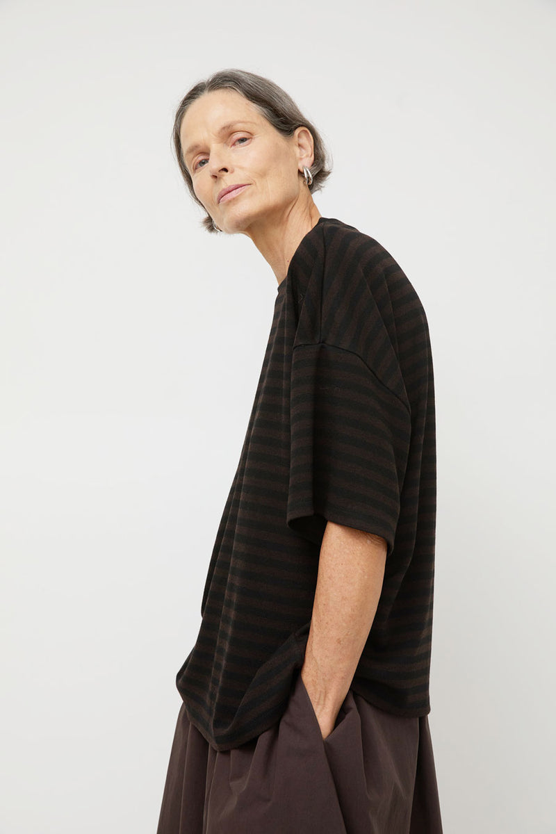 Ali Golden Oversized T-Shirt in Brown and Black Stripe