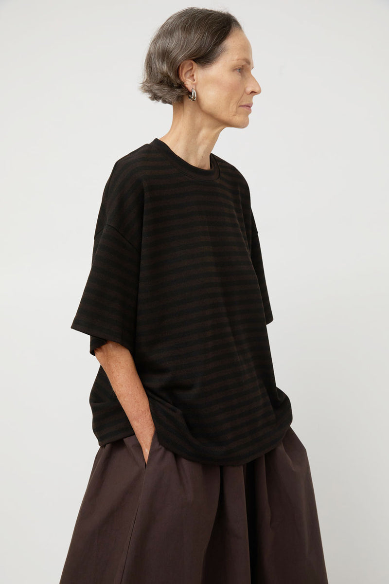 Ali Golden Oversized T-Shirt in Brown and Black Stripe
