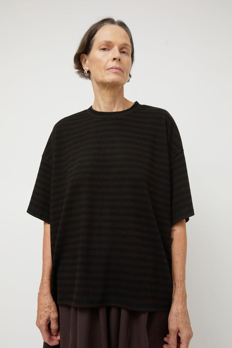 Ali Golden Oversized T-Shirt in Brown and Black Stripe