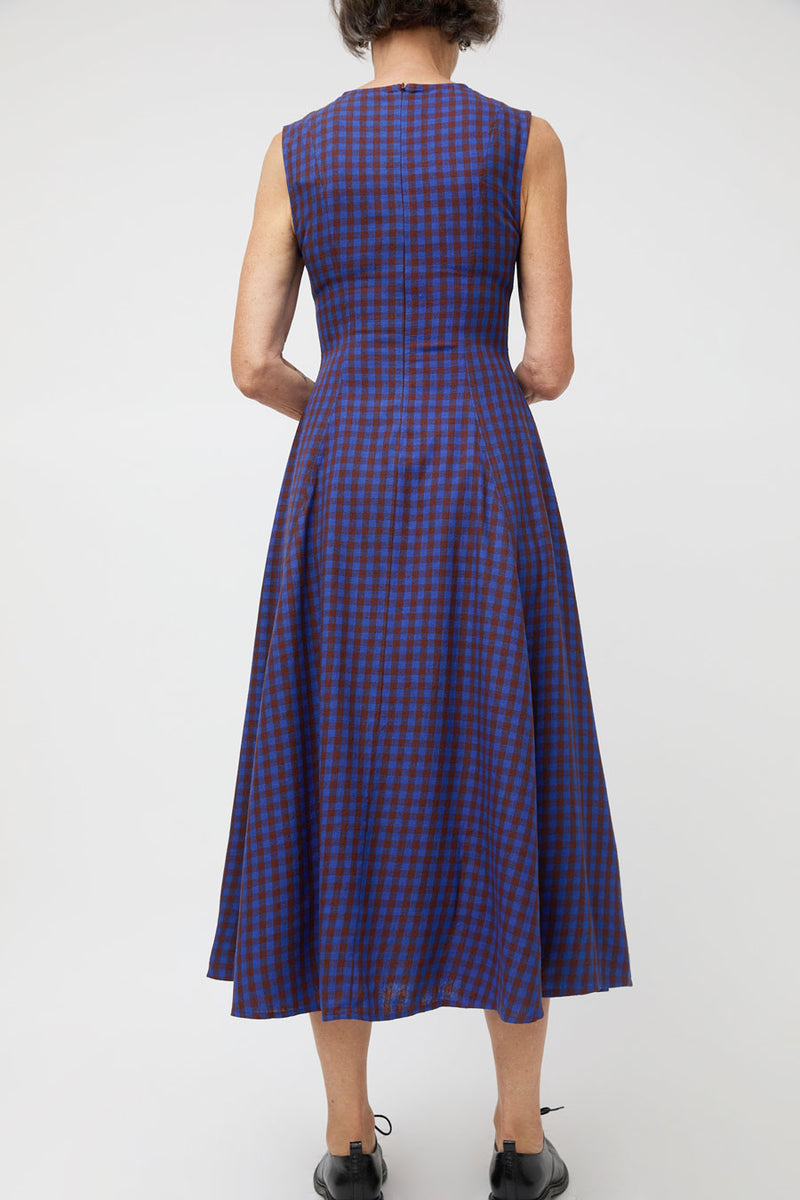 Ali Golden Paneled Midi Dress in Rust and Cobalt Gingham