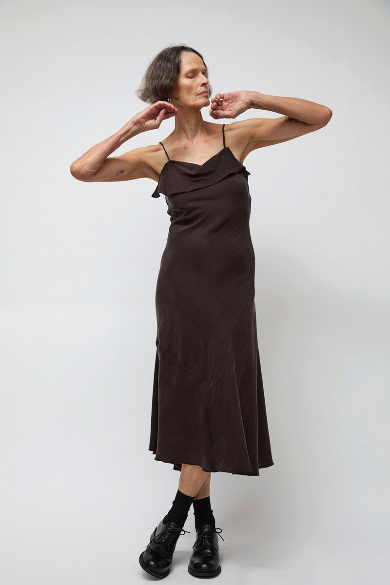 Ali Golden Asymmetrical Tank Dress in Brown