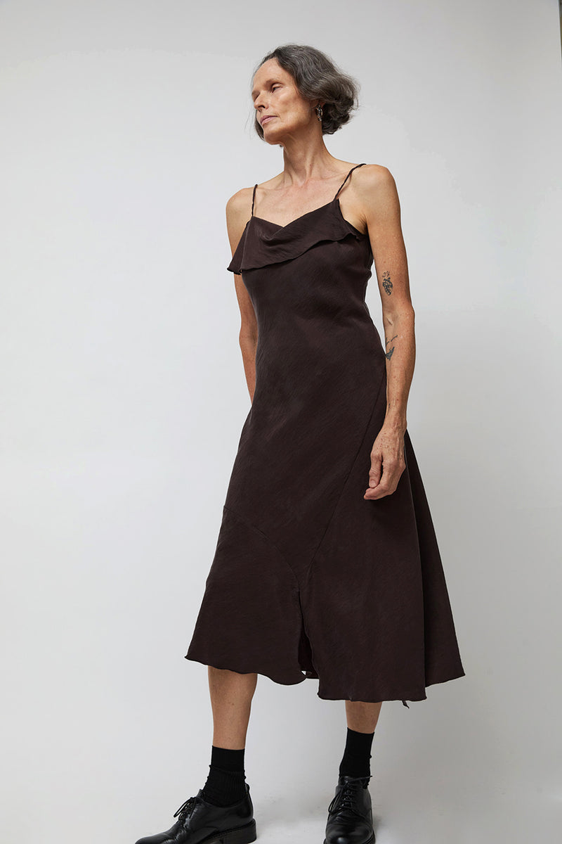 Ali Golden Asymmetrical Tank Dress in Brown