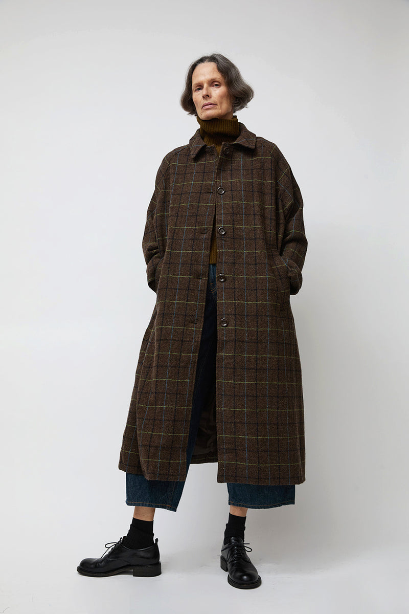 Ali Golden New Trench in Taupe Multicolor Plaid