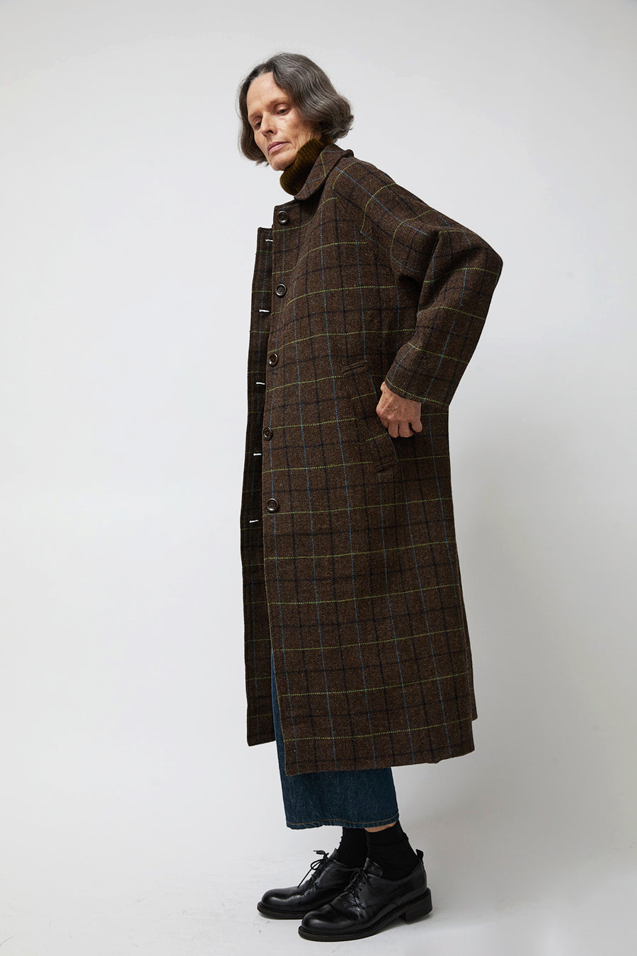 Ali Golden New Trench in Taupe Multicolor Plaid