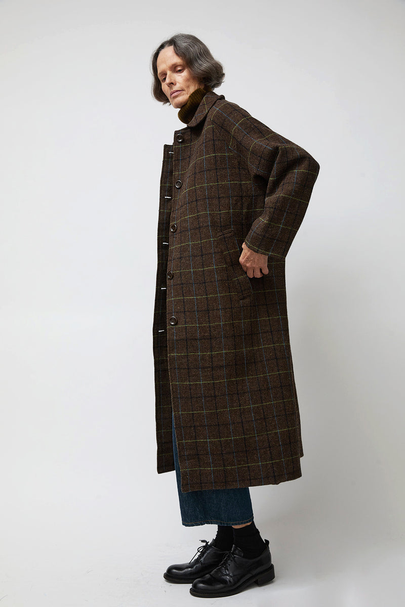 Ali Golden New Trench in Taupe Multicolor Plaid