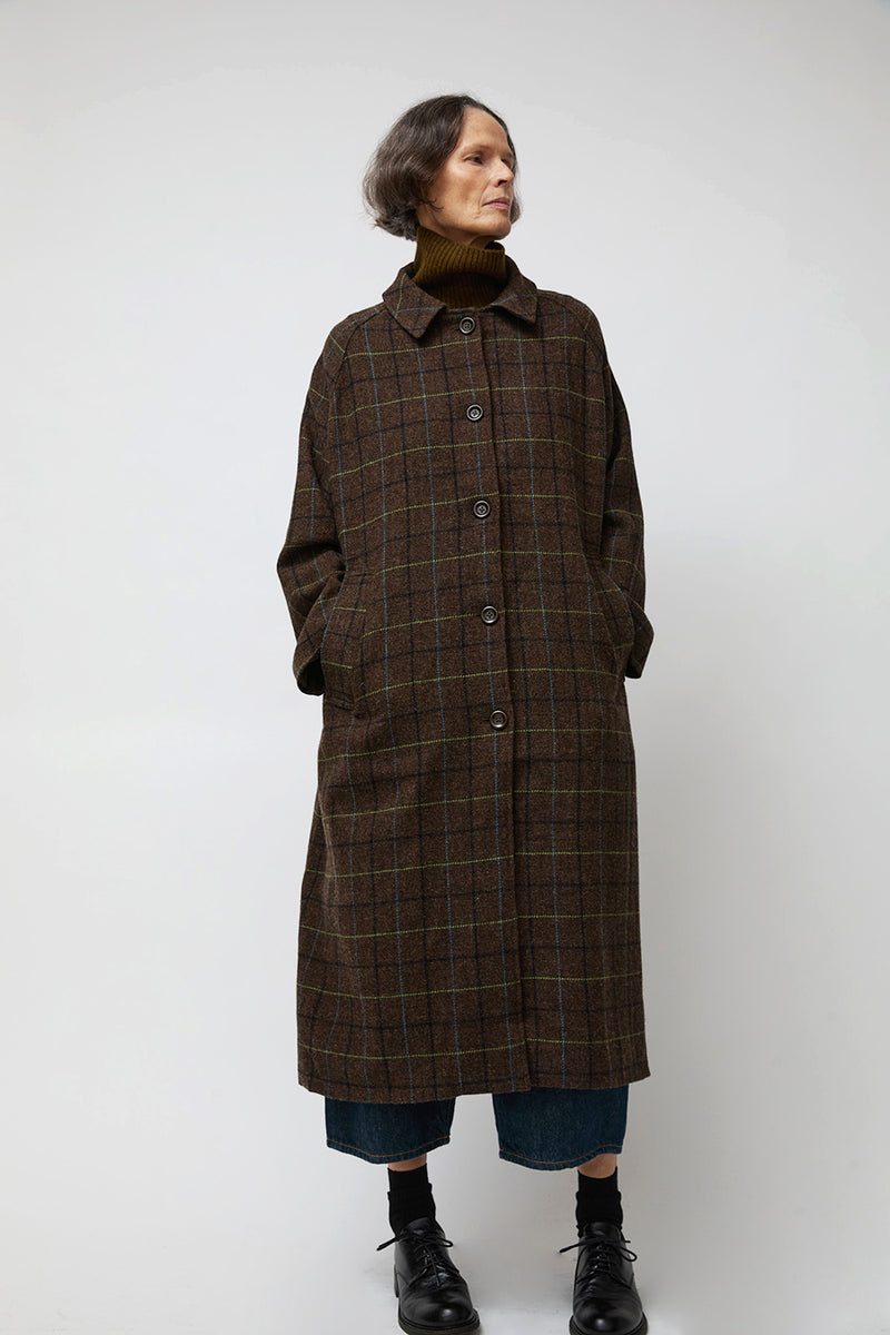 Ali Golden New Trench in Taupe Multicolor Plaid