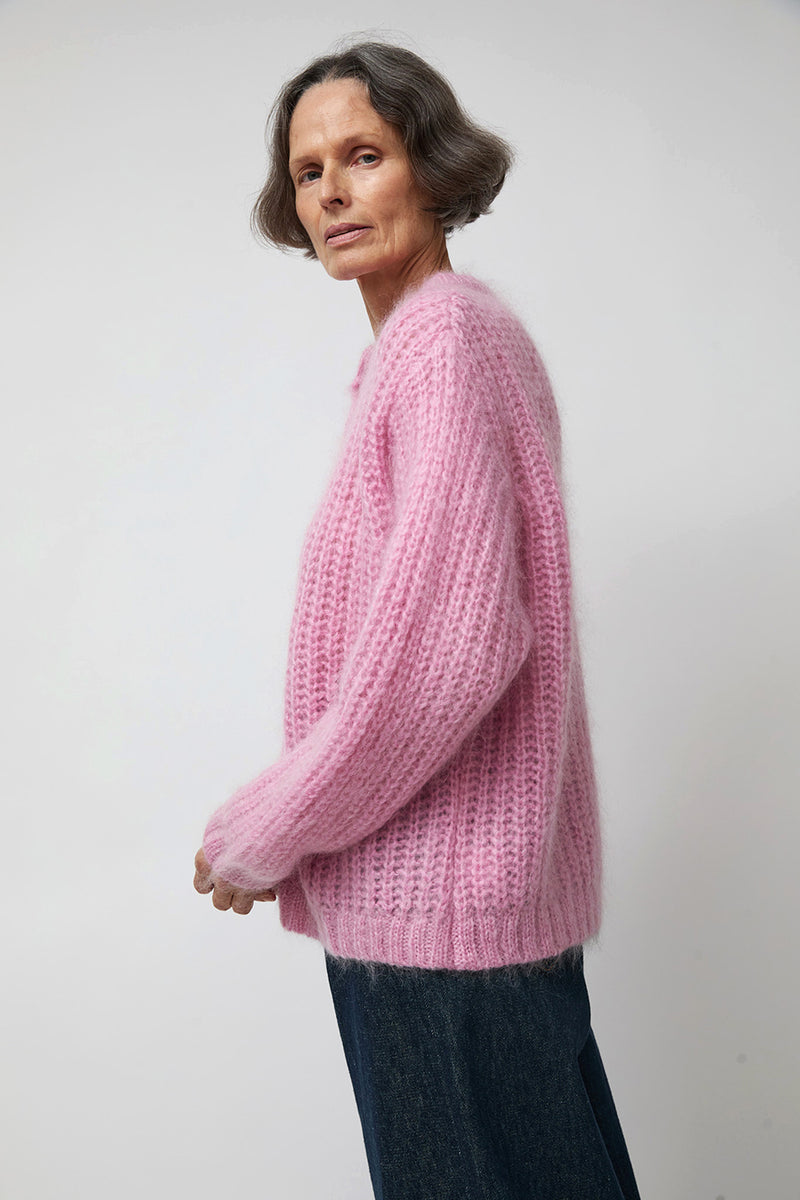 Ali Golden Oversized Pullover with Placket in Pink