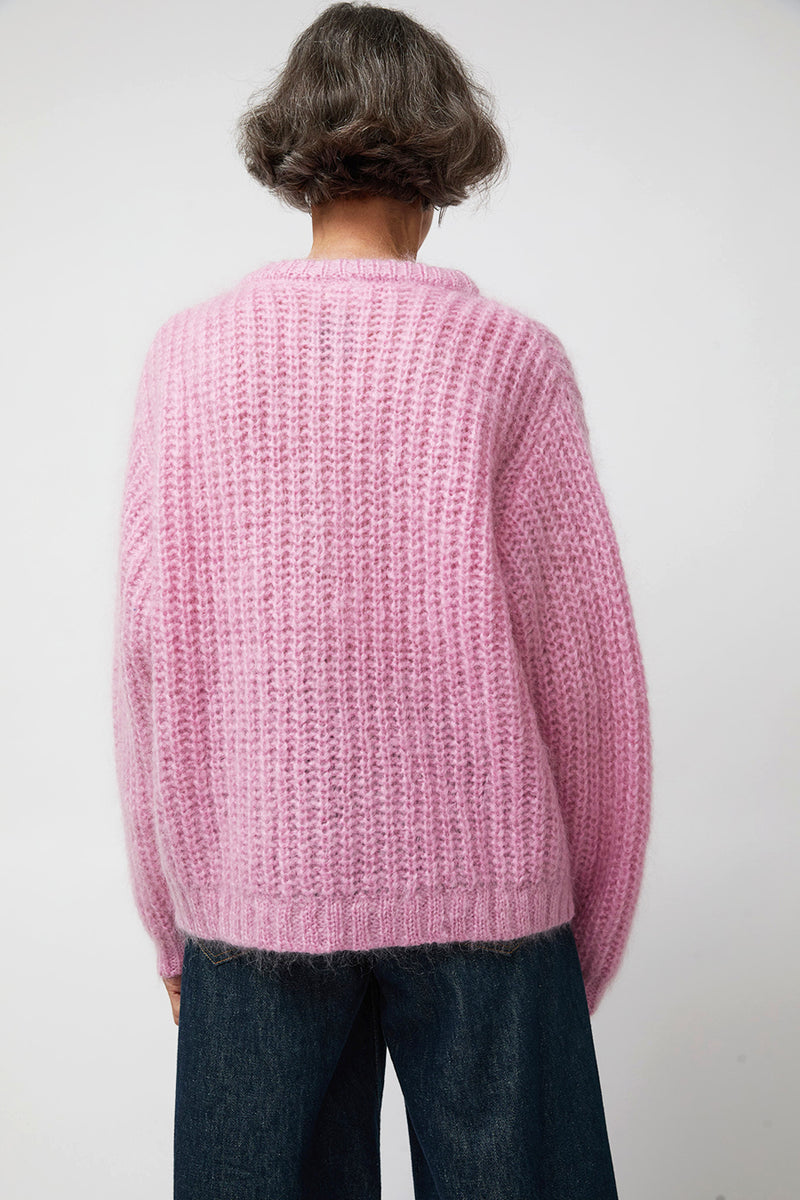 Ali Golden Oversized Pullover with Placket in Pink