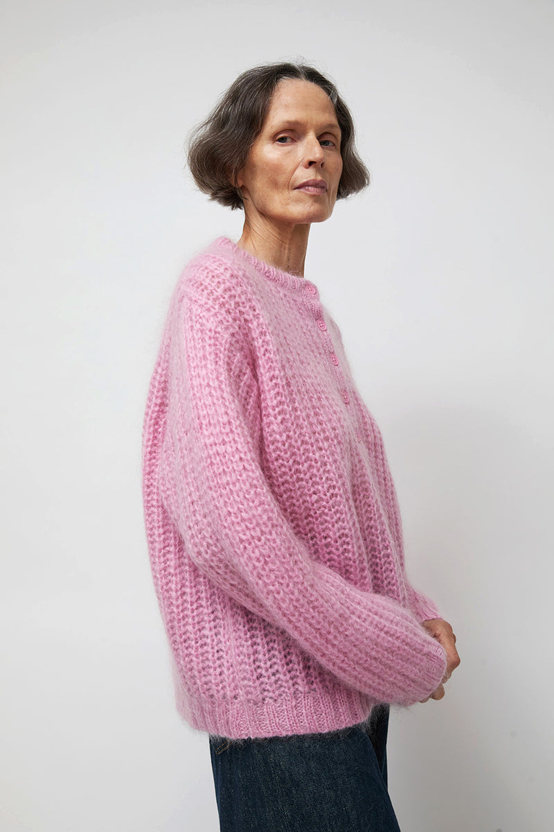 Ali Golden Oversized Pullover with Placket in Pink