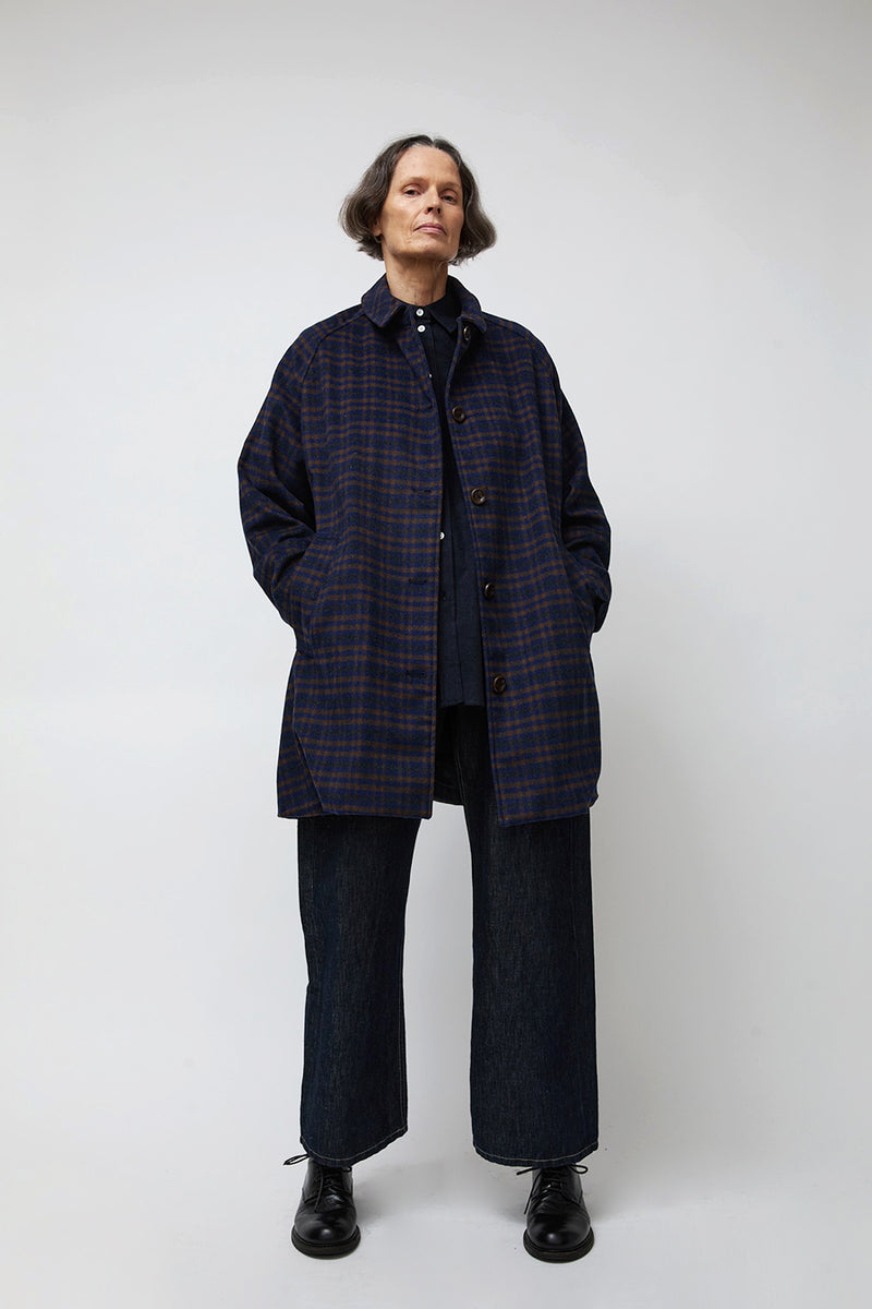 Ali Golden Short Trench in Copper and Blue Plaid