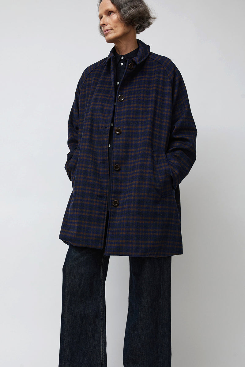 Ali Golden Short Trench in Copper and Blue Plaid