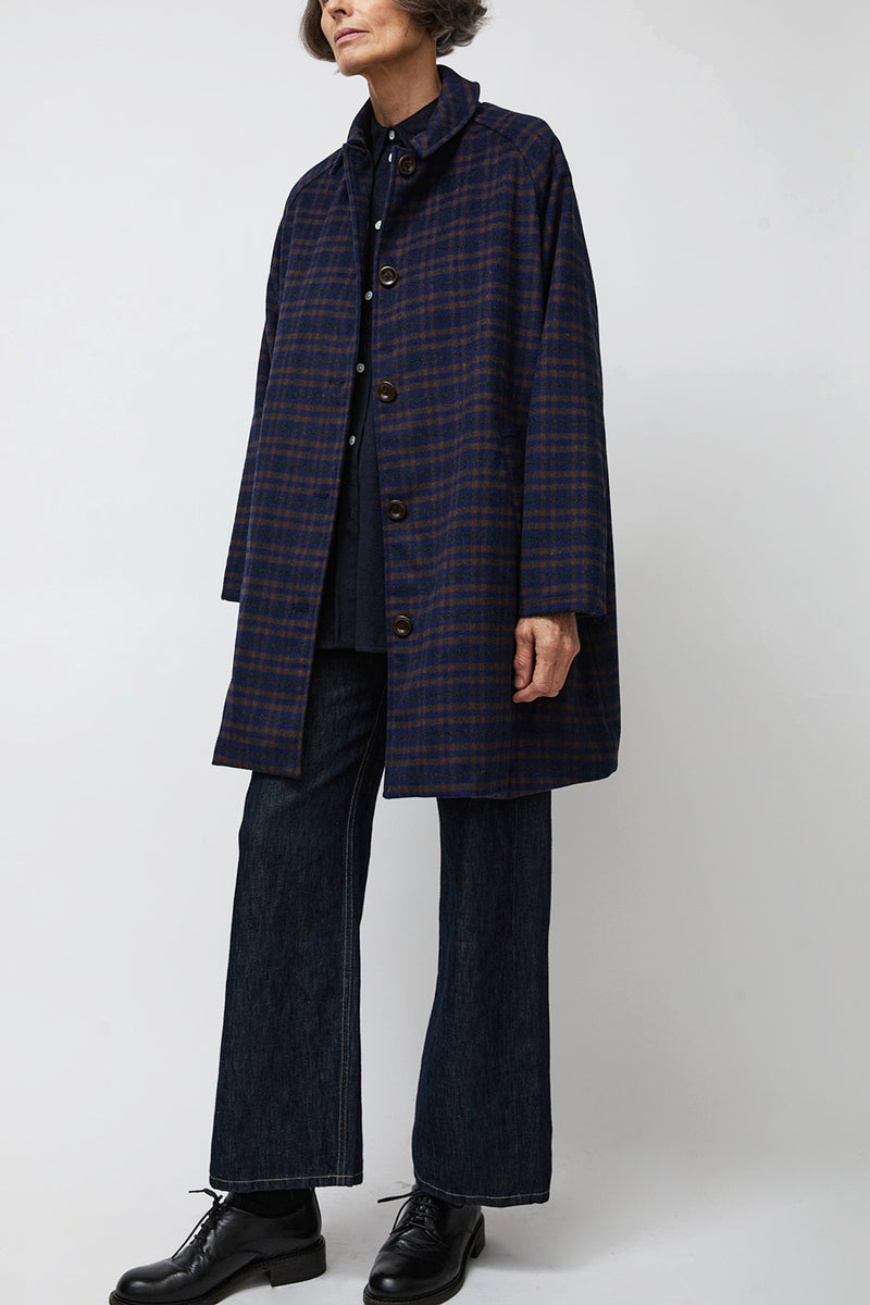 Ali Golden Short Trench in Copper and Blue Plaid